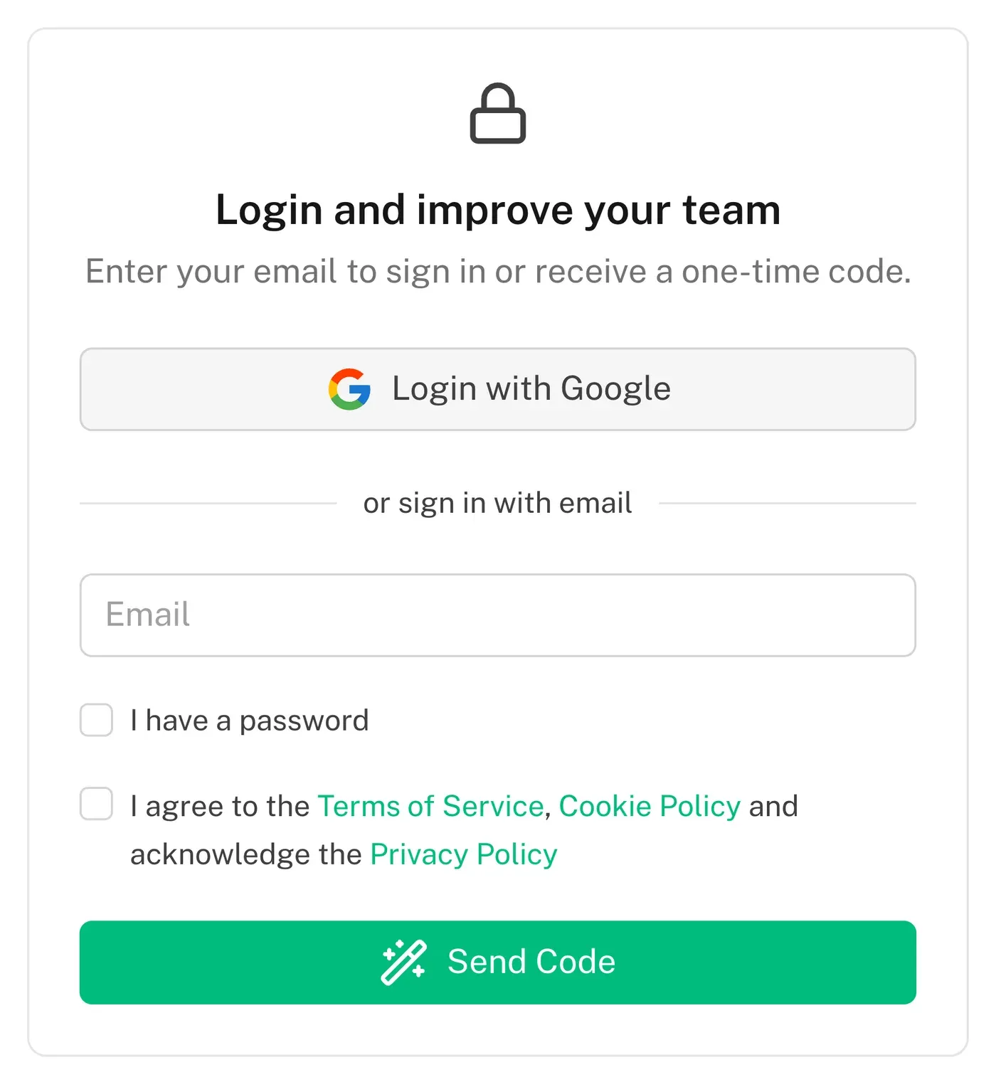 QRetro sign-in screen with Google login and email one-time code
