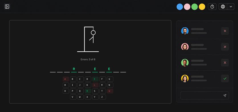 Hangman: the masked word, the alphabet and the errors counter